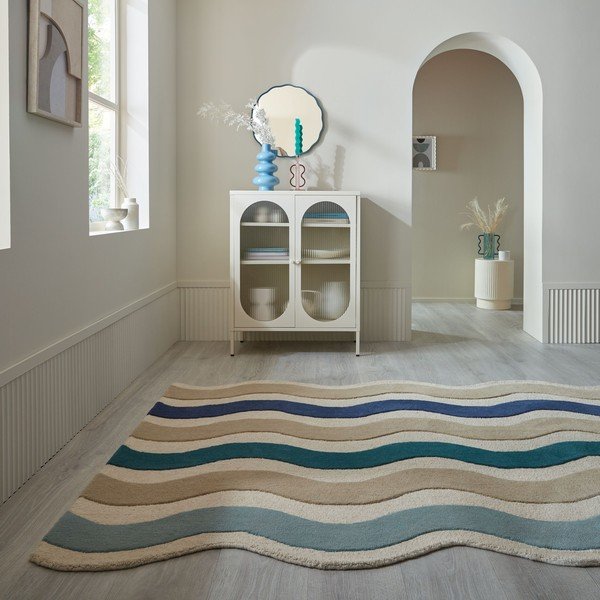 Modrý ručne tkaný vlnený koberec 140x200 cm Cascade Wool – Flair Rugs-image-2