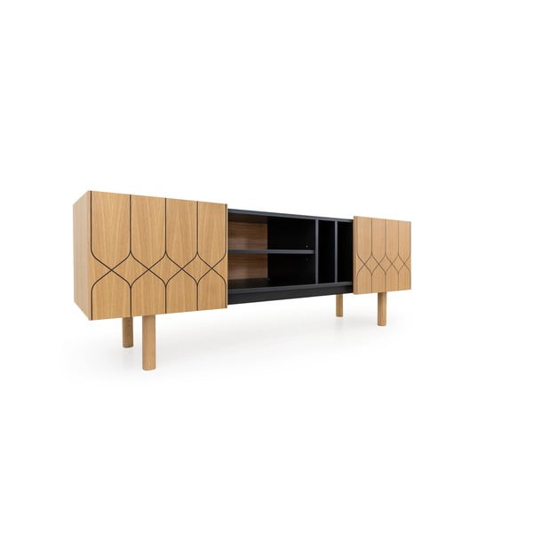 Čierny/prírodný TV stolík v dekore duba 175x60 cm Porto - Woodman-image-3