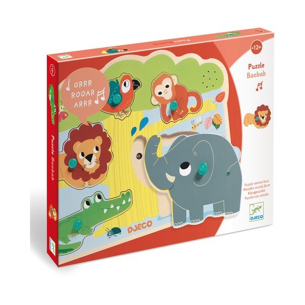 Drevené vkladacie puzzle s motívmi zvieratiek z džungle so zvukmi Djeco-image-3