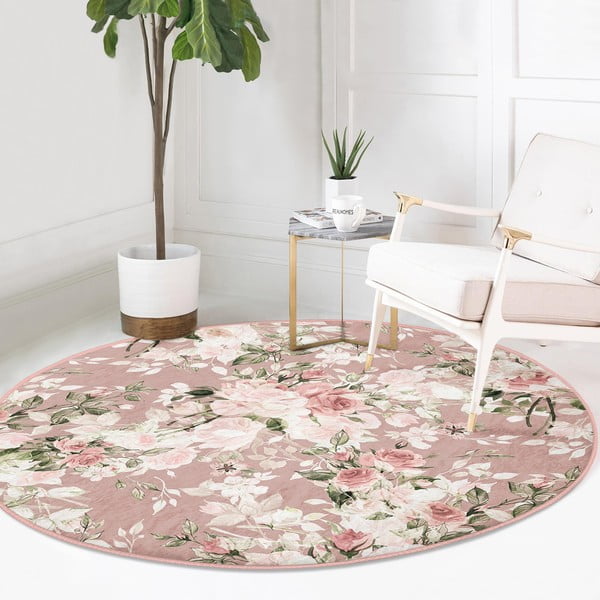 Svetloružový prateľný okrúhly koberec vhodný pre robotické vysávače ø 80 cm Comfort – Mila Home-image-2