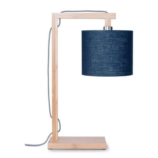 Stolová lampa s modrým tienidlom a konštrukciou z bambusu Good&Mojo Himalaya