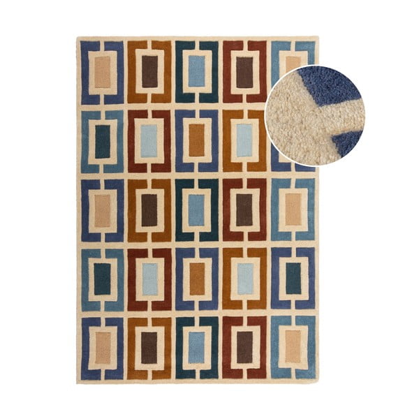 Modro-oranžový ručne tkaný vlnený koberec 120x170 cm Retro Blocks – Flair Rugs