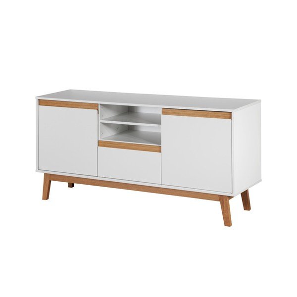 Biela komoda s podnožou a drevenými detailmi Dřevotvar Ontur 12-image-2