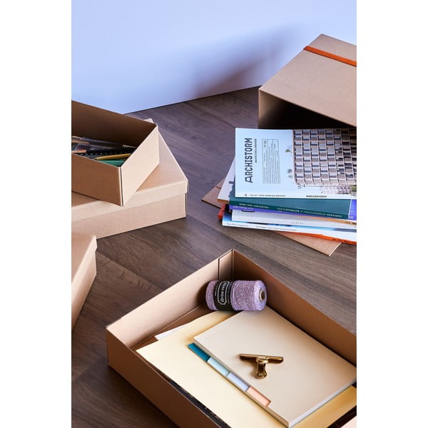 Kartónové úložné boxy s vekom v prírodnej farbe v súprave 3 ks 44x31x10 cm Storeit – Hübsch-image-3