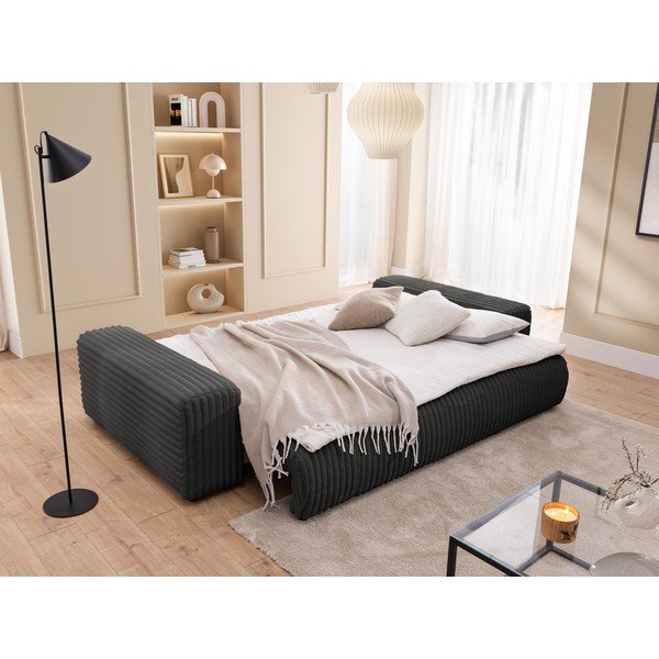 Tmavosivá menčestrová rozkladacia/s úložným priestorom pohovka 260 cm Justin  – Ropez-image-4