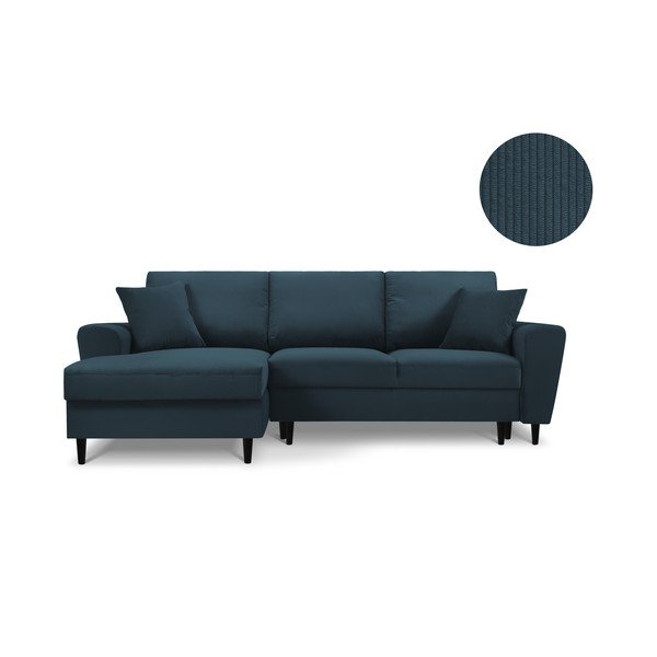 Tmavomodrá rozkladacia rohová menčestrová pohovka Kooko Home Jazz, ľavý roh