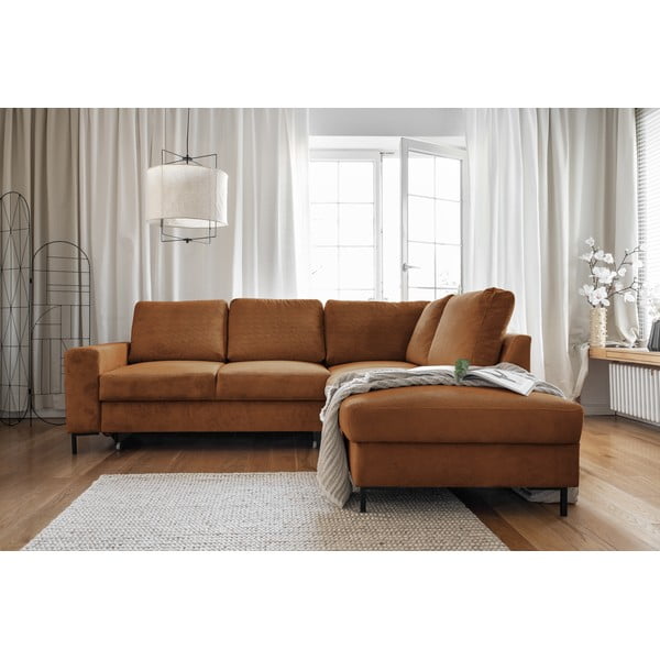 Oranžovohnedá menčestrová rozkladacia rohová pohovka (pravý roh) Lofty Lilly – Miuform-image-4
