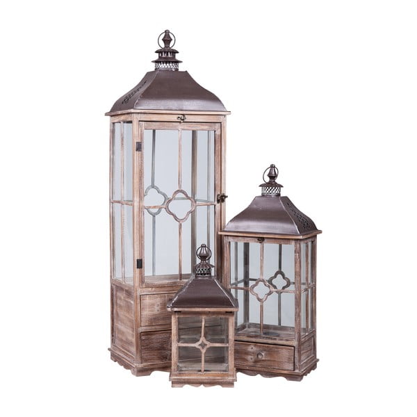 Set 3 drevených lampášov Farole
