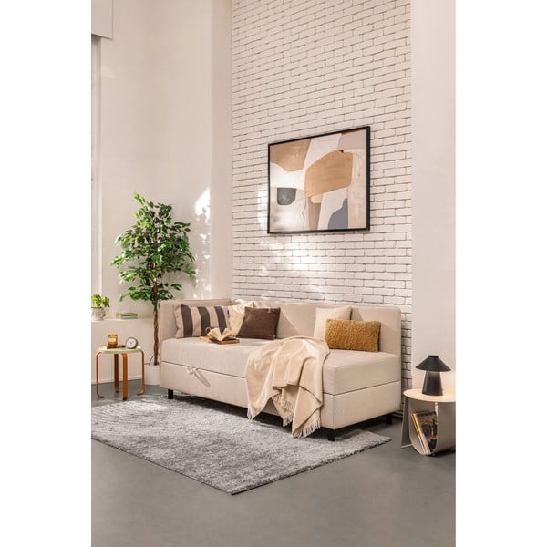 Béžová čalúnená jednolôžková posteľ s úložným priestorom s matracom 120x200 cm Avela – Bonami Selection-image-1