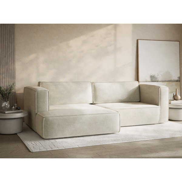 Krémová ženilková rozkladacia/s úložným priestorom rohová pohovka (ľavý roh/s leňoškou) Velto – Maison de Rêve-image-4