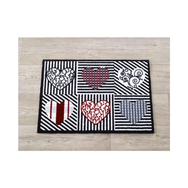 Čierno-červený koberec Zala Living Hearts, 50x70 cm-image-1