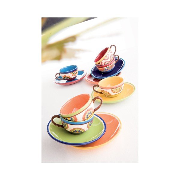 Sada 6 keramických hrnčekov s tanierikom brandani Etno