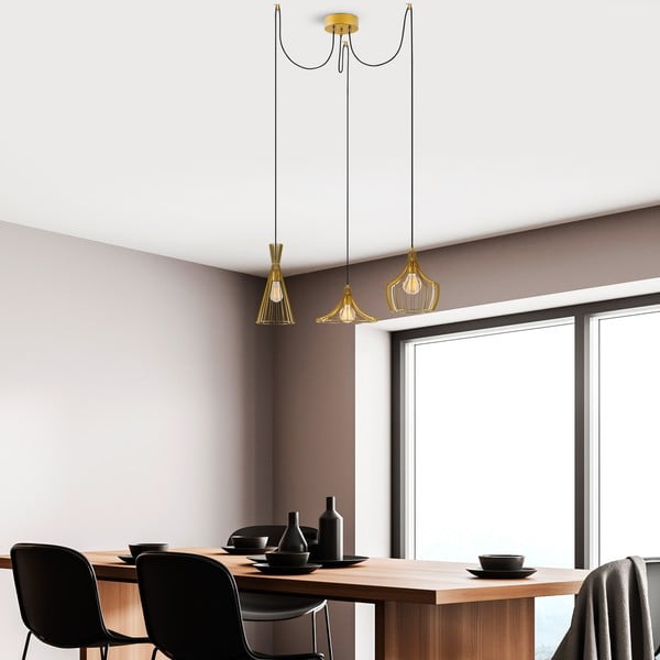 Závesné svietidlo v zlatej farbe s kovovým tienidlom Mezopotamya – Opviq lights-image-3