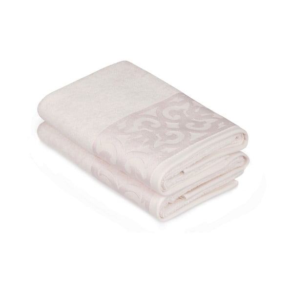 Sada 2 bielych bavlnených uterákov na ruky s krémovým lemovaním Grace, 50 × 90 cm