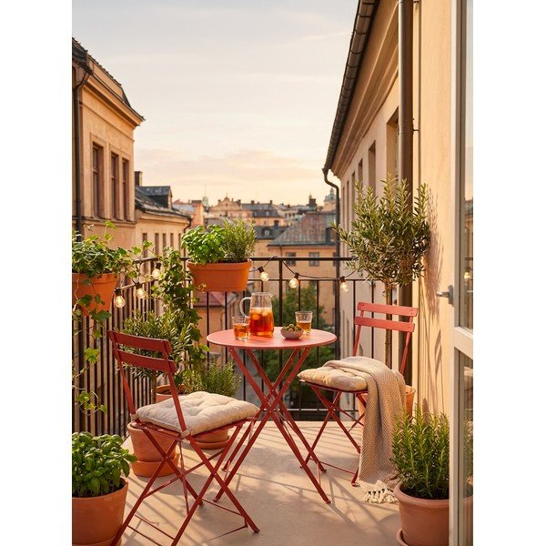 Oceľová záhradná jedálenská súprava v terakotovej farbe pre 2 Austin – Bizzotto-image-1