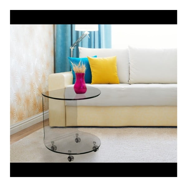 Sklenený odkladací stolík na kolieskach Esidra Simple-image-1