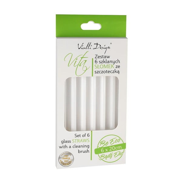 Sada 6 bielych sklenených slamiek na pitie Vialli Design, dĺžka 20 cm-image-2