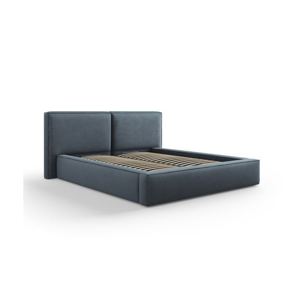 Tmavomodrá čalúnená dvojlôžková posteľ s úložným priestorom a roštom 160x200 cm Arendal – Cosmopolitan Design