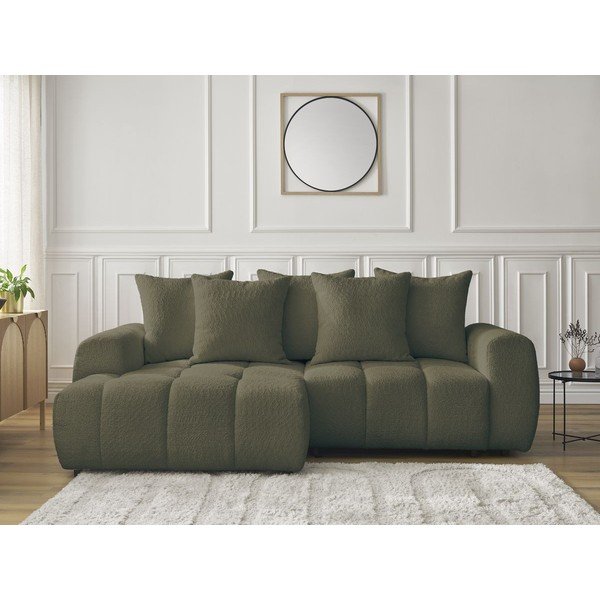 Kaki rozkladacia/s úložným priestorom rohová pohovka z textílie buklé (ľavý roh/s leňoškou) Roxelane – Bobochic Paris-image-1