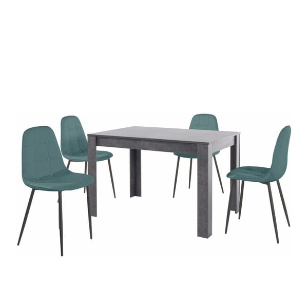 Set sivého jedálenského stola a 4 modrých jedálenských stoličiek Støraa Lori Lamar