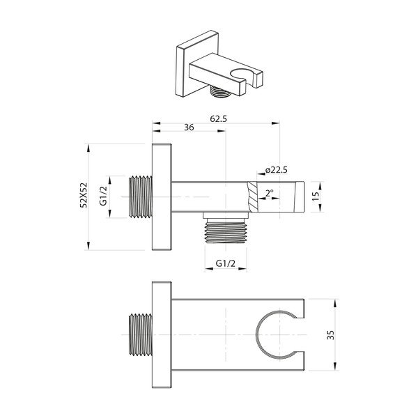 Mosadzný diel na pripojenie sprchy v lesklo striebornej farbe – Sapho-image-1