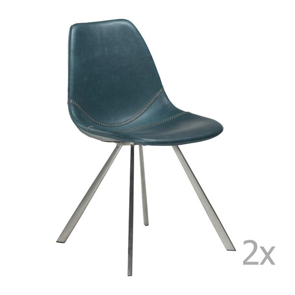 Sada 2 modrých jedálenských stoličiek s oceľovou podnožou DAN– FORM Pitch