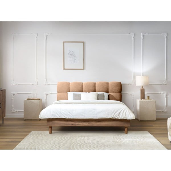 Svetloružová čalúnená dvojlôžková posteľ s roštom 160x200 cm Kumo – Bobochic Paris-image-1