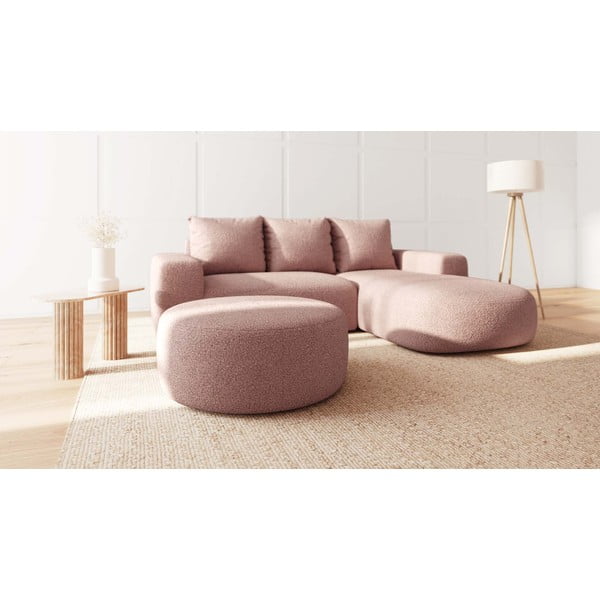 Svetloružový taburet z textílie bouclé Feiro – MESONICA-image-1