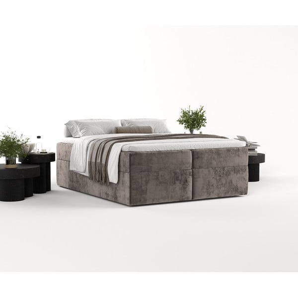 Hnedá boxspring posteľ s úložným priestorom 200x200 cm Yoko – Maison de Rêve-image-1