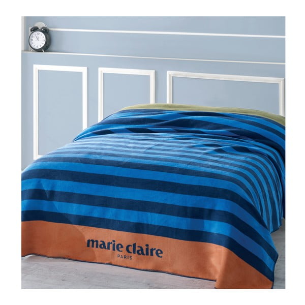 Modrá deka s čiernymi pruhmi z edície Marie Claire, 200 × 220 cm