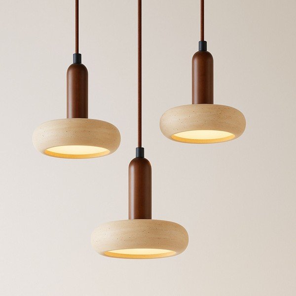 Hnedé/béžové LED závesné svietidlo s kamenným tienidlom ø 15 cm Karo – Opviq lights-image-2