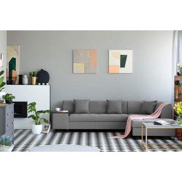 Svetlosivá rohová rozkladacia pohovka s nohami v čiernej farbe Cosmopolitan Design Orlando, pravý roh-image-1