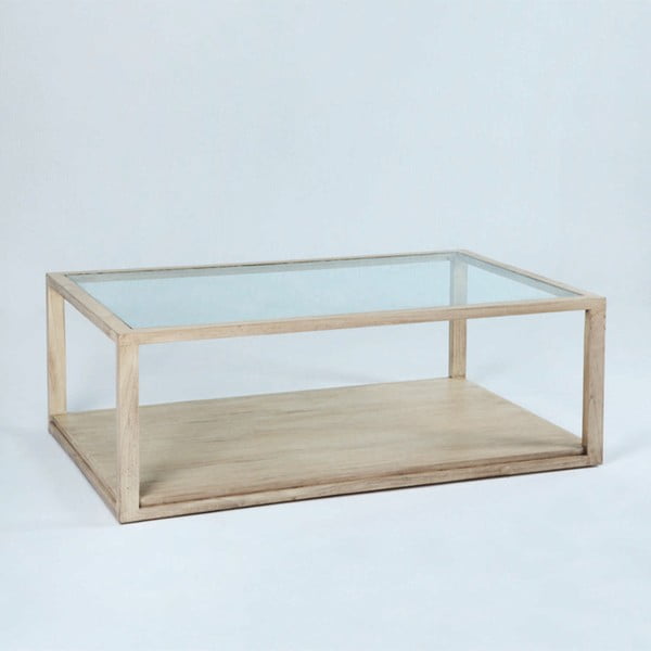 Svetlohnedý konferenčný stôl z lakovaného dreva a skla Thai Natura, 130 × 80 cm