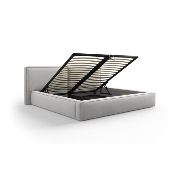 Svetlosivá čalúnená dvojlôžková posteľ s úložným priestorom a roštom 200x200 cm Arendal – Cosmopolitan Design-image-3
