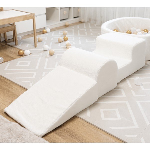 Biele penové ihrisko 3 ks z materiálu bouclé výška  30 cm 45x143 cm – Meowbaby-image-1