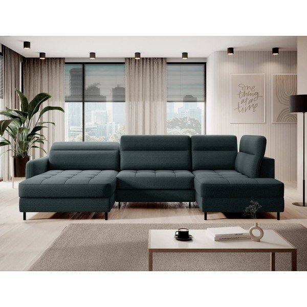 Zelená zamatová rozkladacia/s úložným priestorom rohová pohovka (pravý roh/do tvaru "U") Berrto – ELTAP-image-1