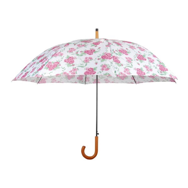 Ružovo-biely dáždnik s drevenou rukoväťou Esschert Design Flowers