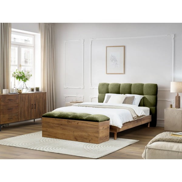 Zelená čalúnená dvojlôžková posteľ s roštom 180x200 cm Kumo – Bobochic Paris-image-4