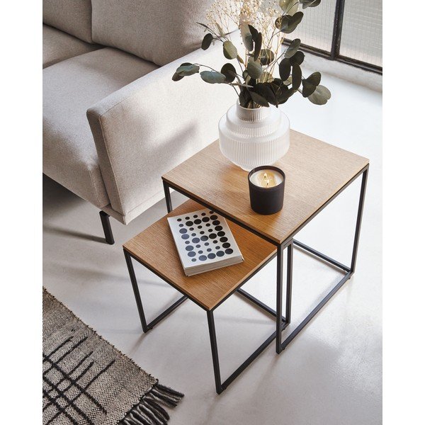 Odkladacie stolíky v súprave 2 ks s doskou v dubovom dekore 45x45 cm Yoana – Kave Home-image-2