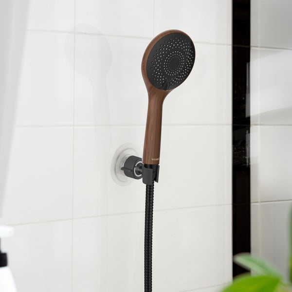 Čierny plastový držiak na sprchu bez vŕtania Libertà – Wenko-image-1