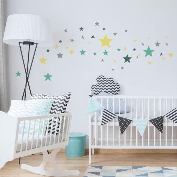 Sada 50 nástenných samolepiek Ambiance Stars Green and Yellow-image-1