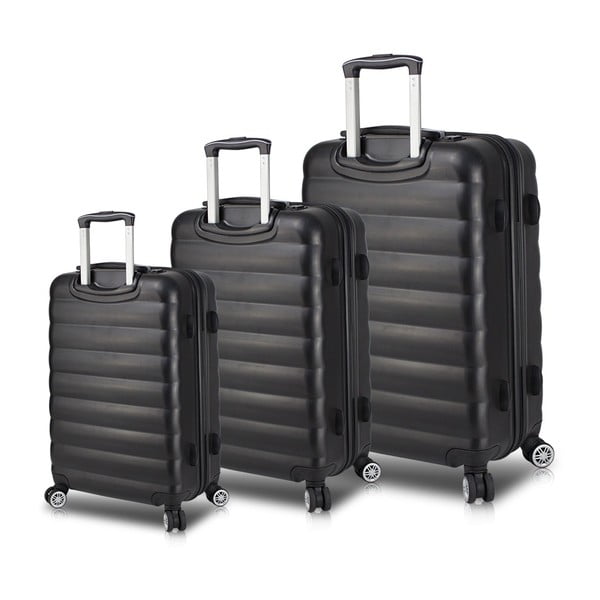 Sada 3 čiernych cestovných kufrov na kolieskach s USB porty My Valice RESSO Travel Set