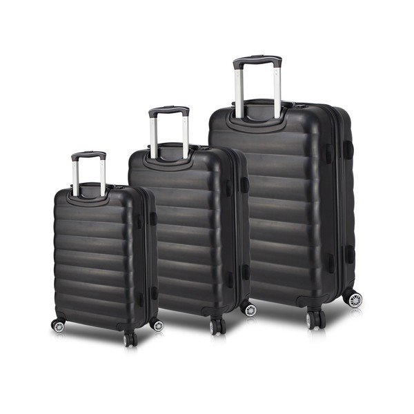 Sada 3 čiernych cestovných kufrov na kolieskach s USB porty My Valice RESSO Travel Set