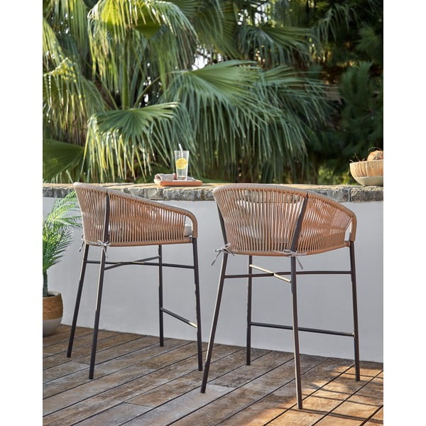 Béžová kovová/polstrovaná záhradná barová stolička Yanet – Kave Home-image-2