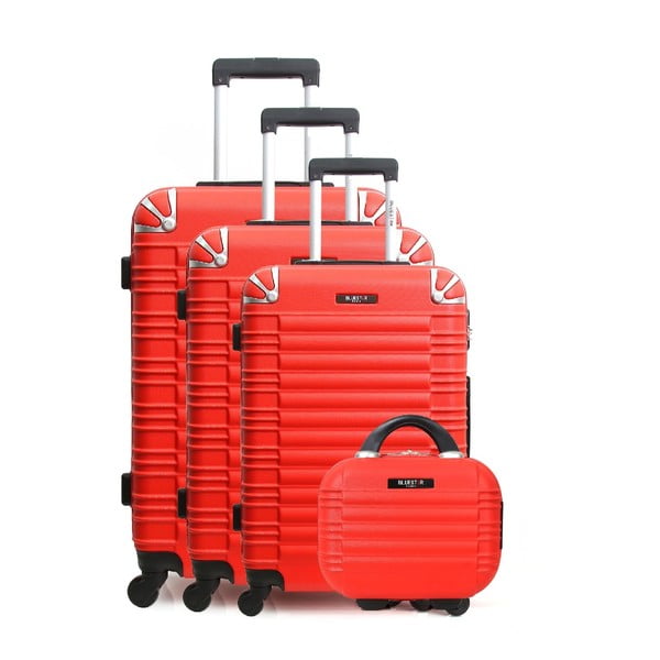 Sada 3 červených cestovných kufrov na kolieskach a toaletného kufríka Bluestar Vanity