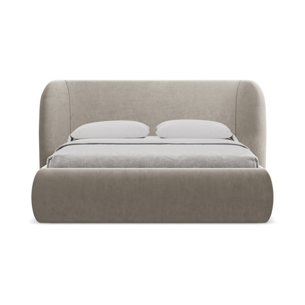 Čalúnená dvojlôžková posteľ taupe s úložným priestorom s roštom 140x200 cm Hauke – Makamii-image-3
