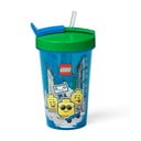 Modrý téglik so zeleným vekom a slamkou LEGO® Iconic, 500 ml
