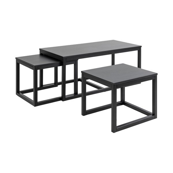 Čierne konferenčné stolíky s doskou v dubovom dekore v súprave 3 ks 60x120 cm Cornus – Actona-image-2