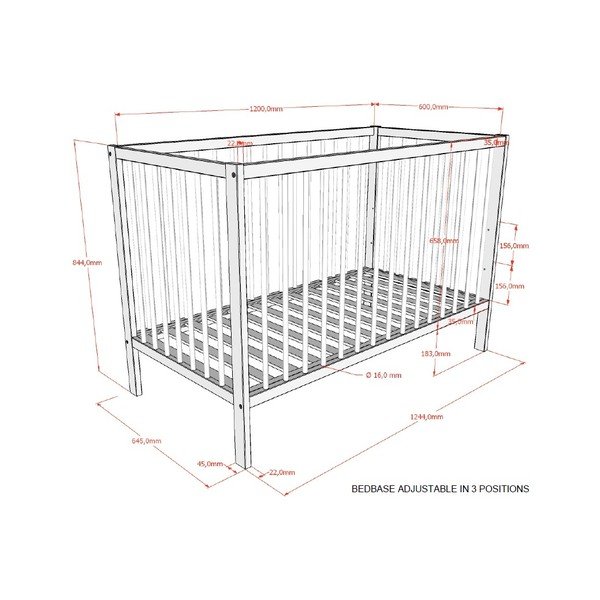 Hnedá postieľka z bukového dreva s nastaviteľnou výškou 60x120 cm Dino – Vipack-image-2