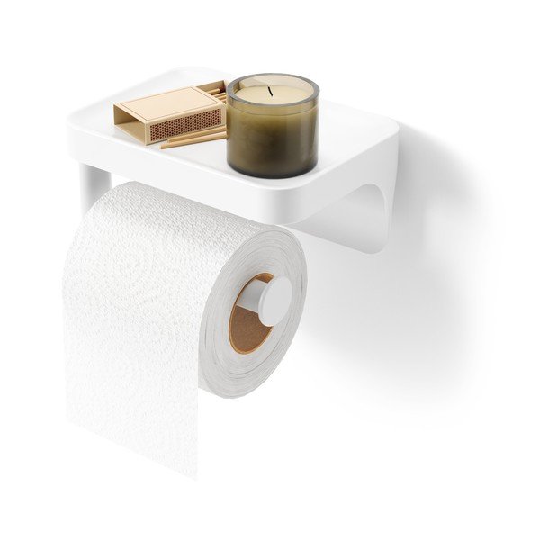 Biely samodržiaci držiak na toaletný papier z recyklovaného plastu Flex Adhesive – Umbra
